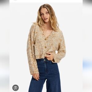Billabong Catch Up Cropped Button Down Slouchy Cardigan Medium